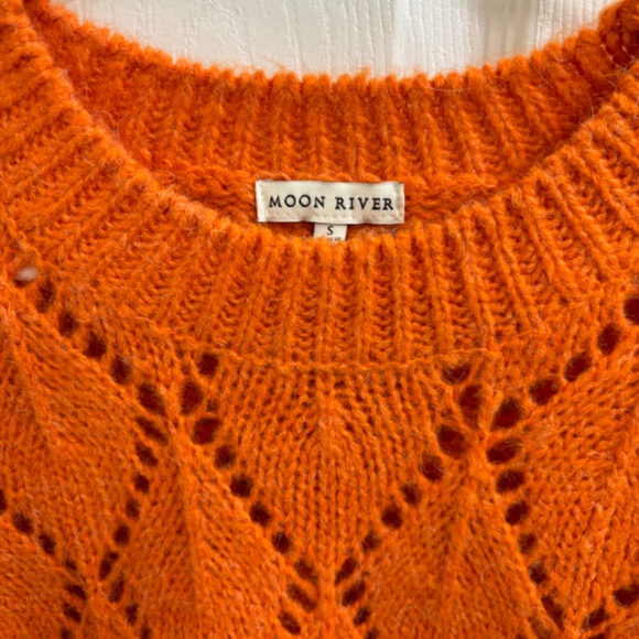 Moon River Anthropologie Orange Cozy Chunky Open Knit Crewneck Sweater Small - Picture 3 of 9